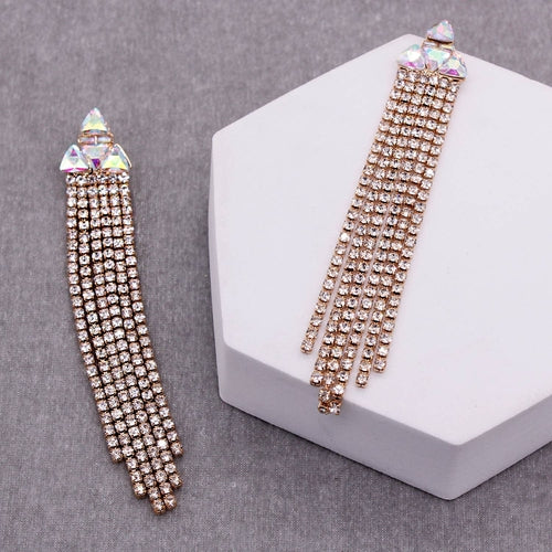 Rhinestone Triangle with Tassel Drop Earrings
