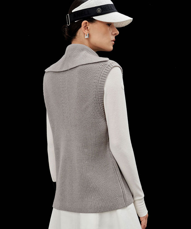 Anell Golf Classic Collar Knit Vest - Pure Gray