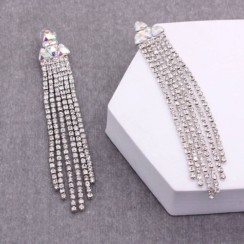 Rhinestone Triangle with Tassel Drop Earrings