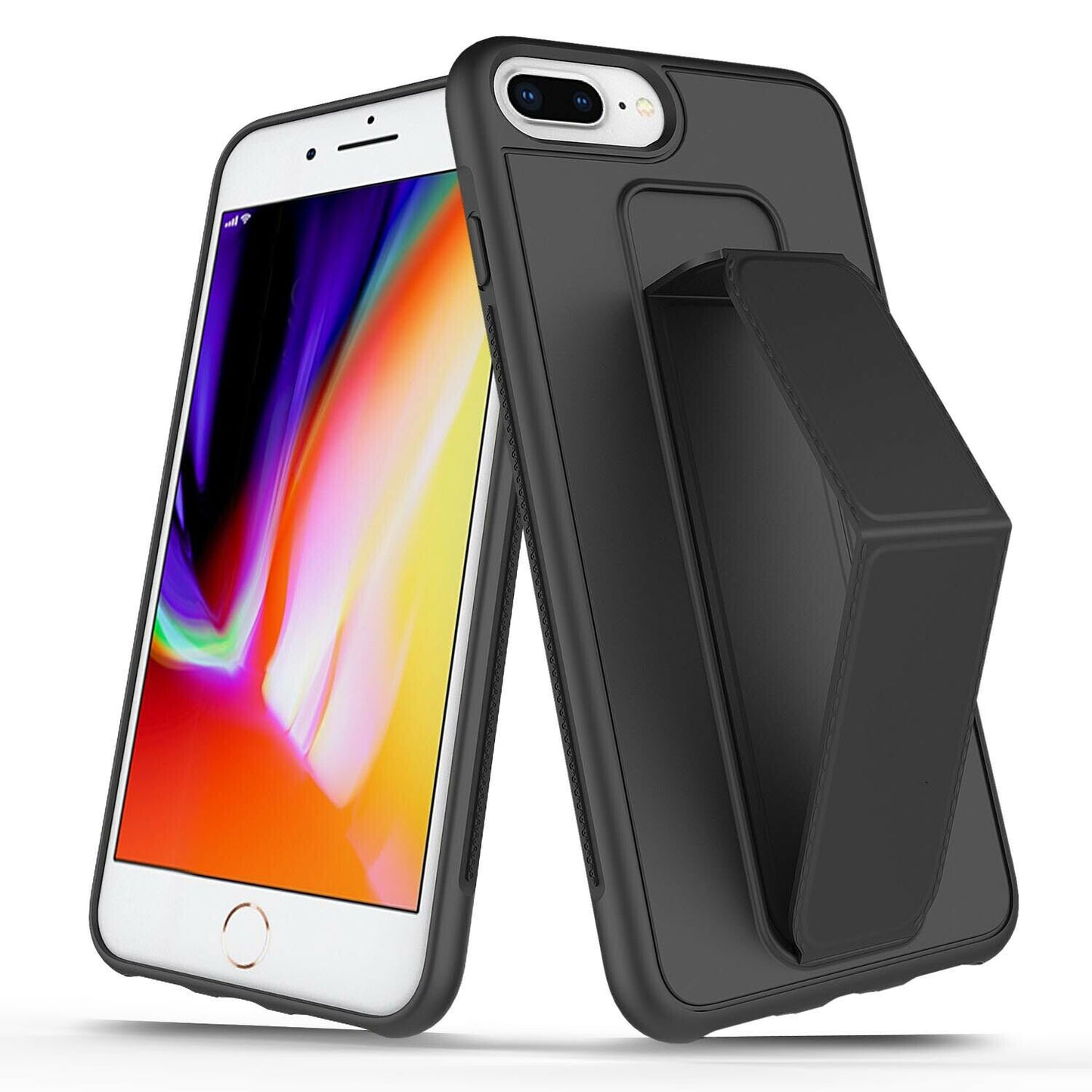 PU Leather Hand Grip Kickstand Case with Metal Plate for iPhone 12