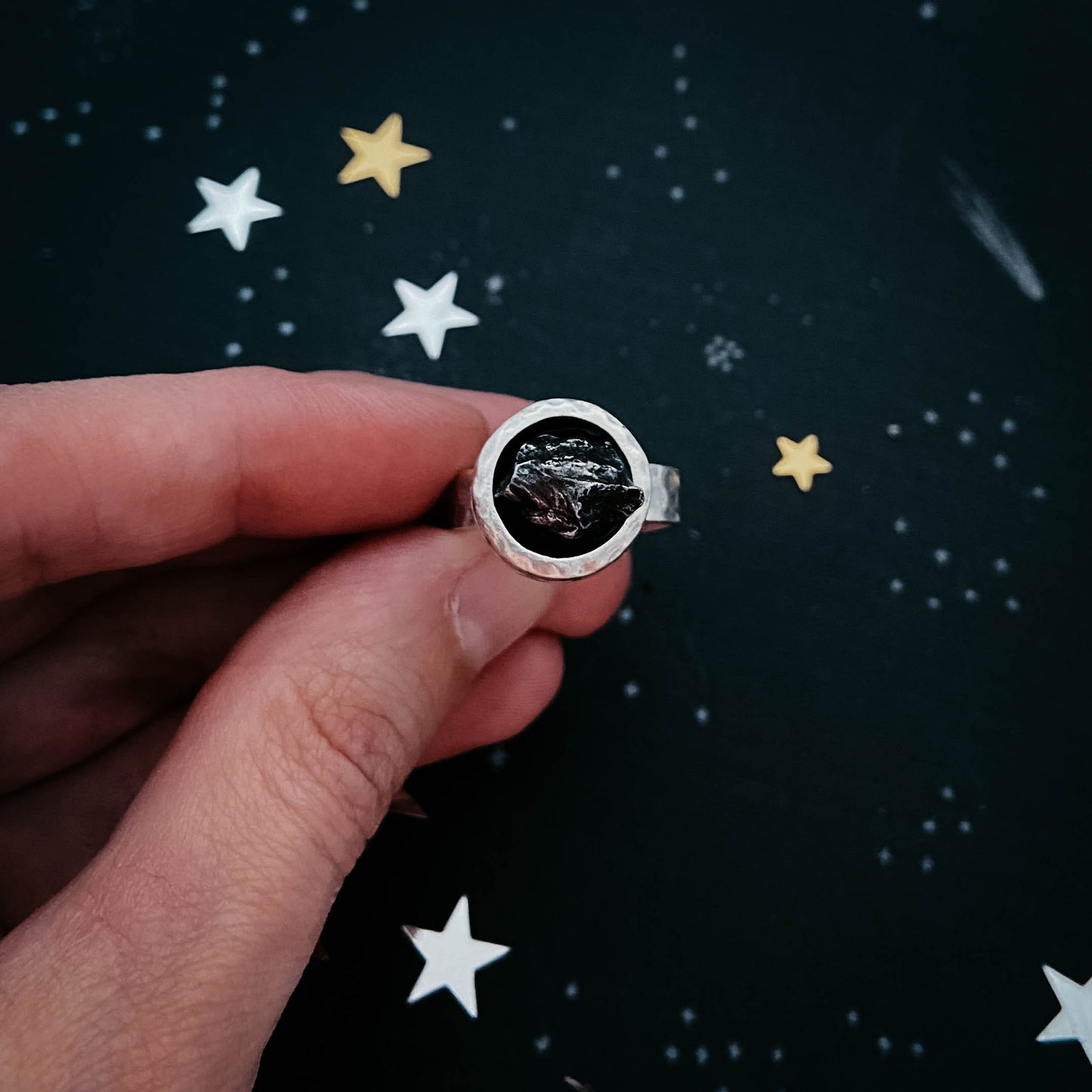 CLEARANCE Chunky Round Raw Meteorite Ring in Silver