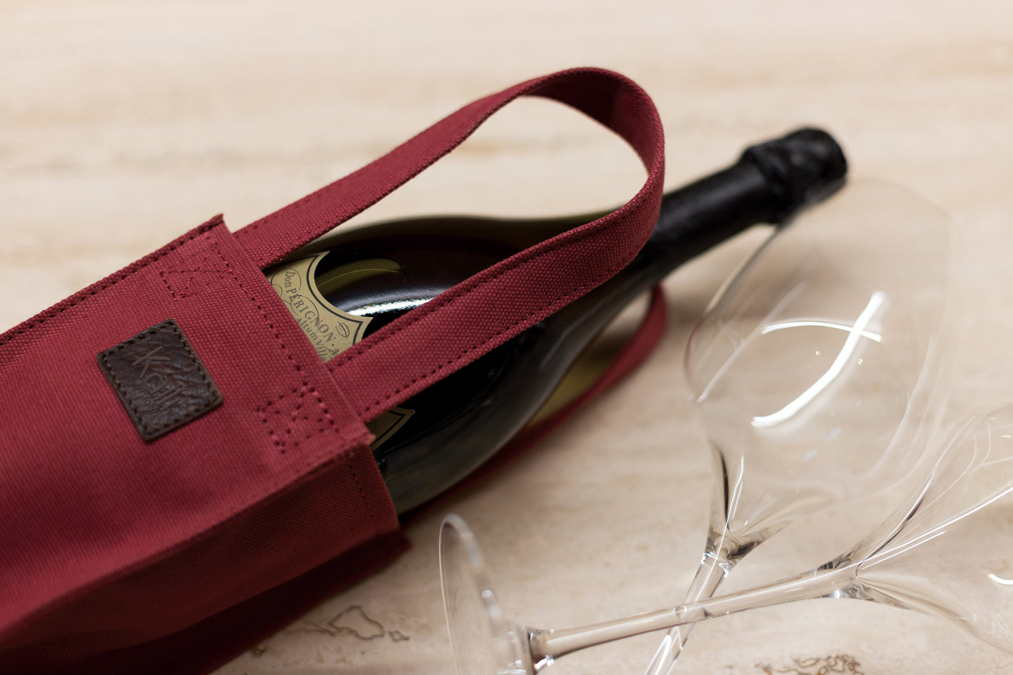 K0016XB | Borsa Porta Bottiglia in Canvas/ Vera Pelle pieno fiore,