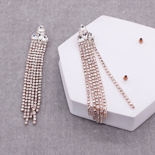 Rhinestone Triangle with Tassel Drop Earrings