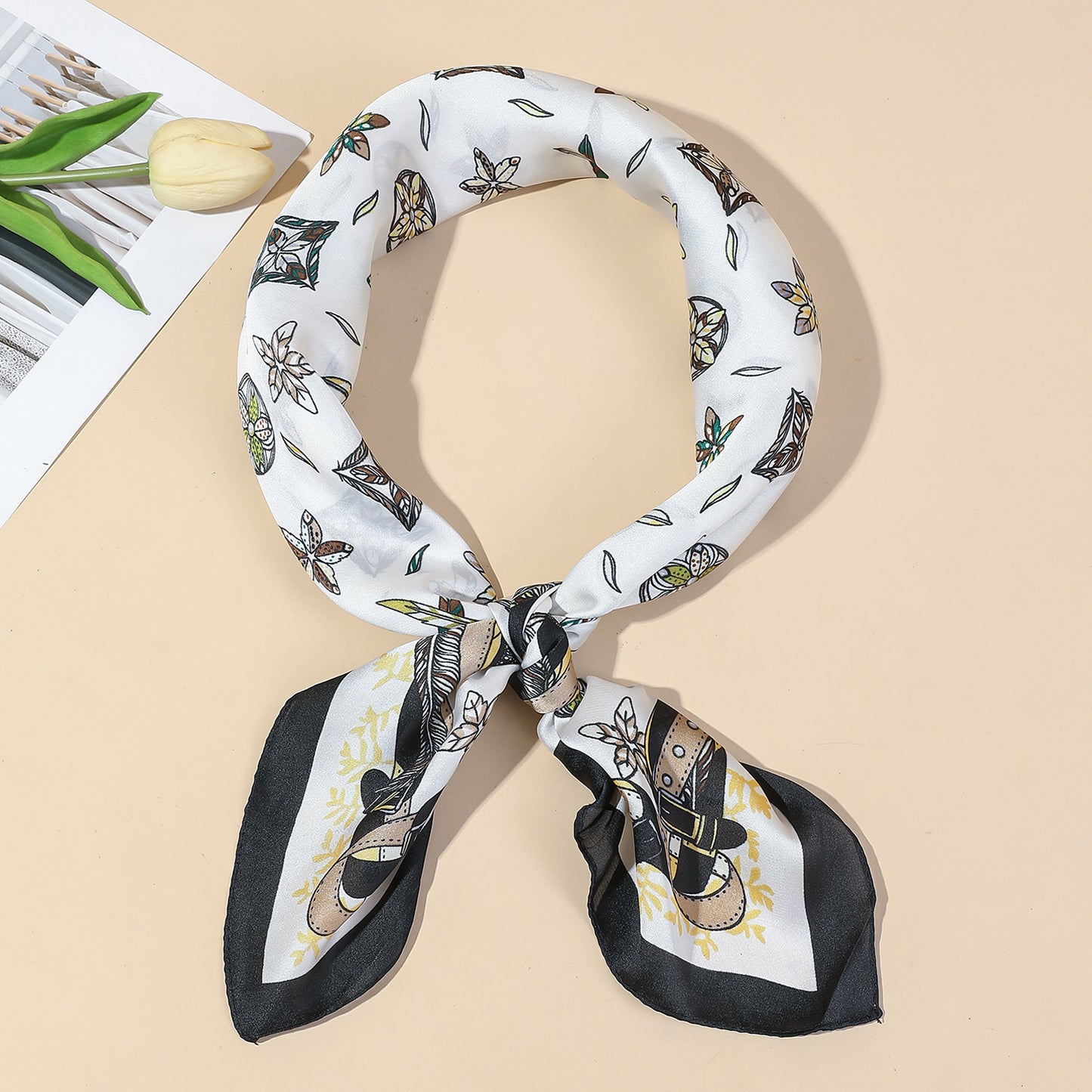 Vintage Belt Feather Pattern Square Scarf