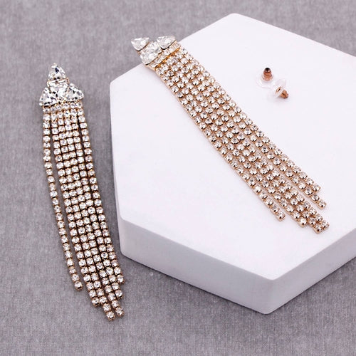 Rhinestone Triangle with Tassel Drop Earrings